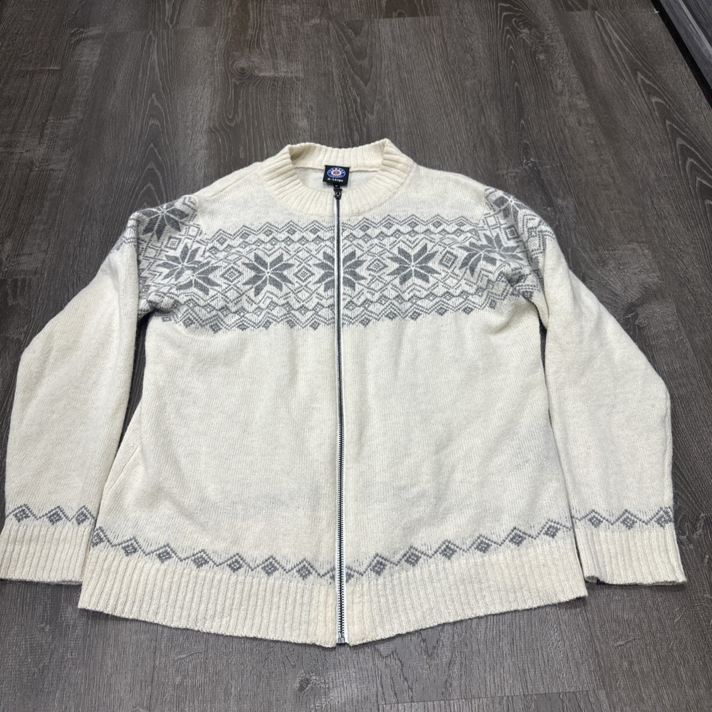 ICEWEAR Nott Iceland Wool Angora Full Zip Nordic Fair Isle Sweater Women XL